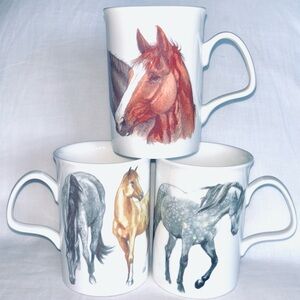 Roy Kirkham My Horse Mug Set of 3 England Lancaster Shape Bone China